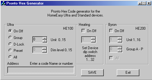 Home Easy Pronto RF code Generator