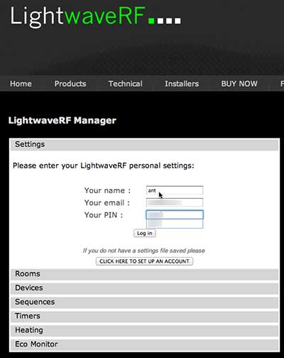 LightwaveRF Web Interface